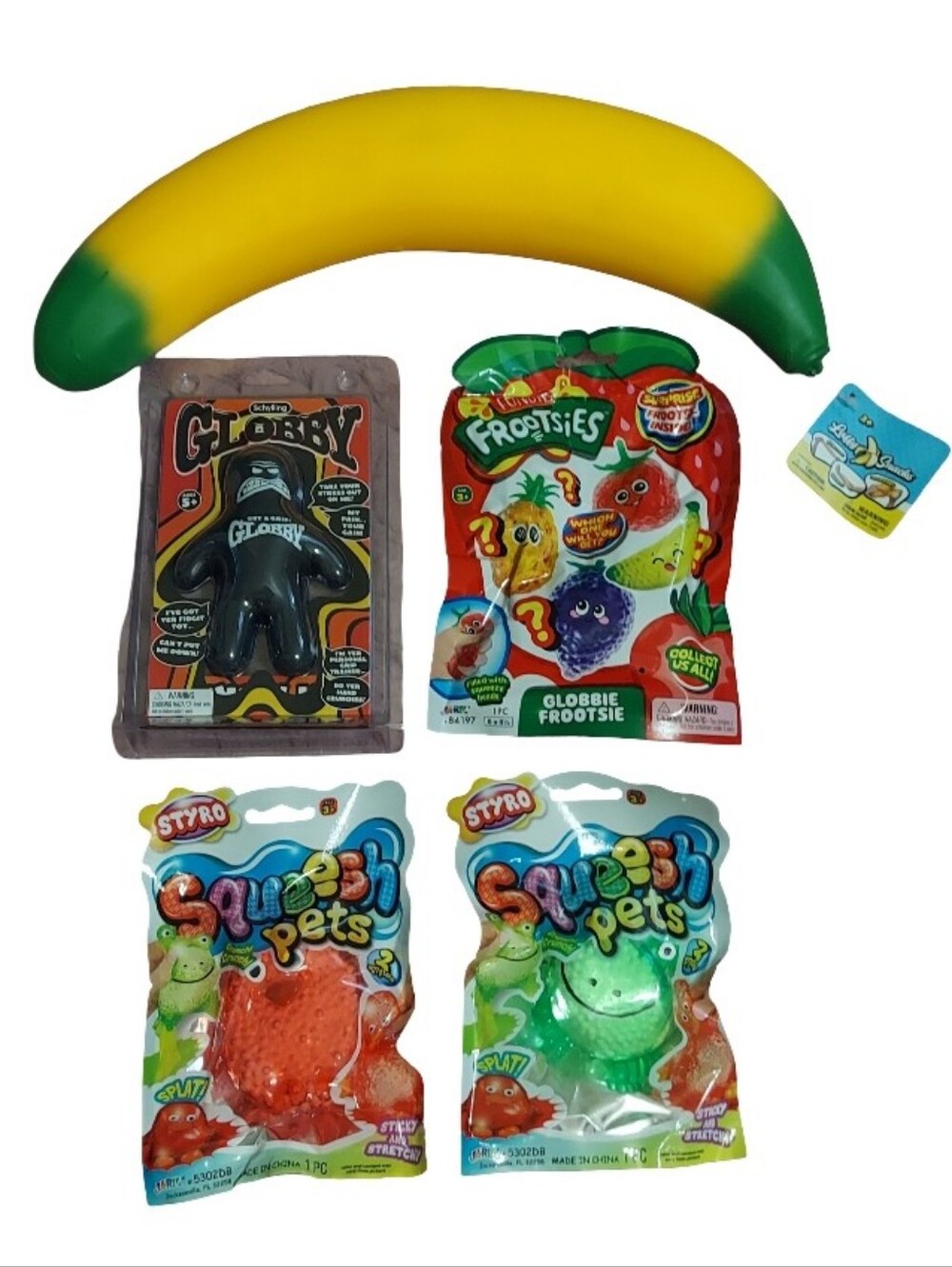 Lot Of 5 Sunny Days Jumbo Banana, Ja-Ru Frootsies,Squeesh Pets Schylling Globby